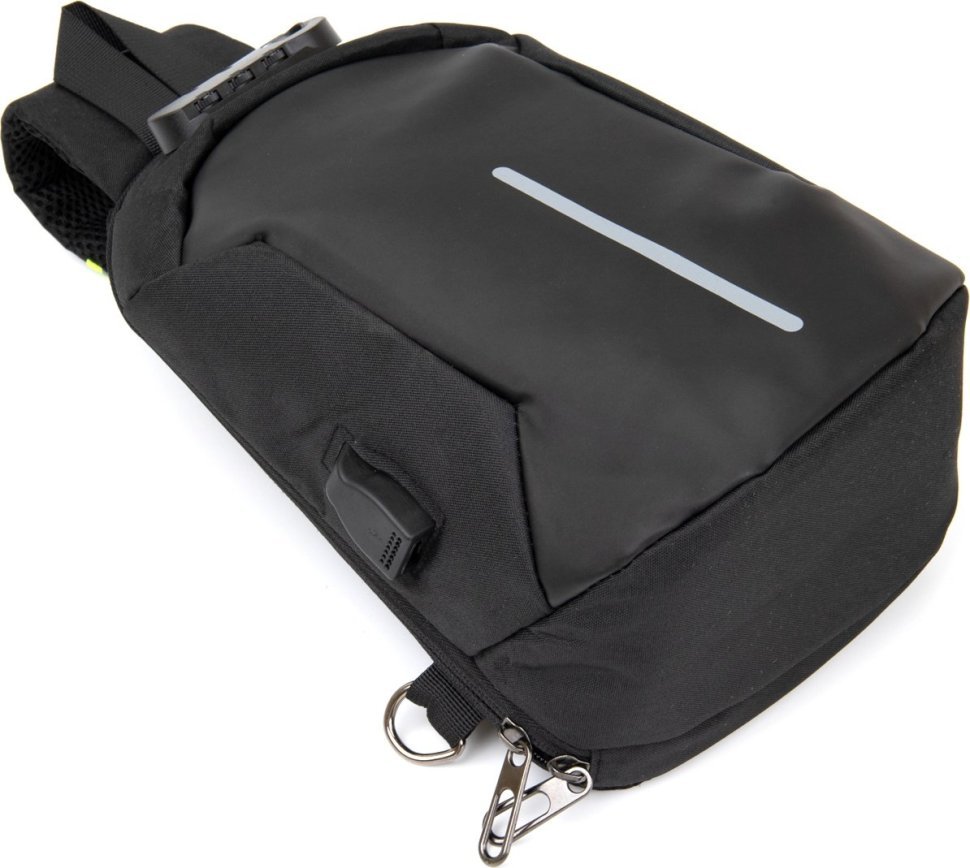 Черная текстильная мужская эргономичная сумка-рюкзак через плечо с кодовым замком Vintage (20553)