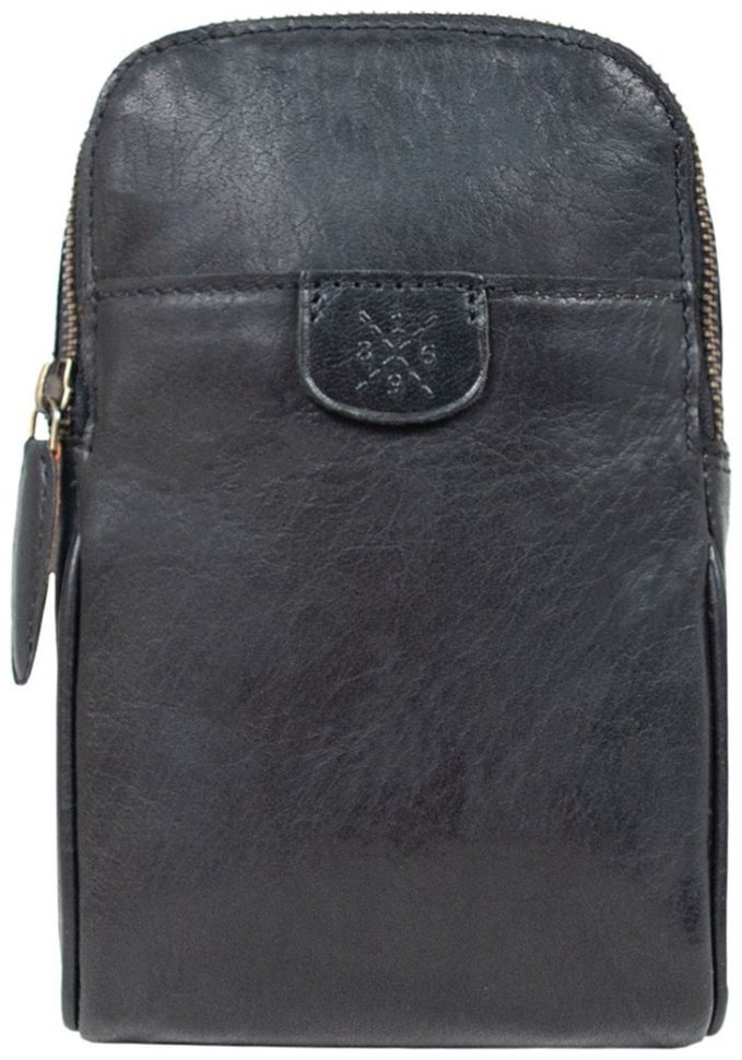 Вместительная мужская сумка через плечо из натуральной кожи черного цвета Ashwood T75 94240 (Великобритания) modnotak фото №1