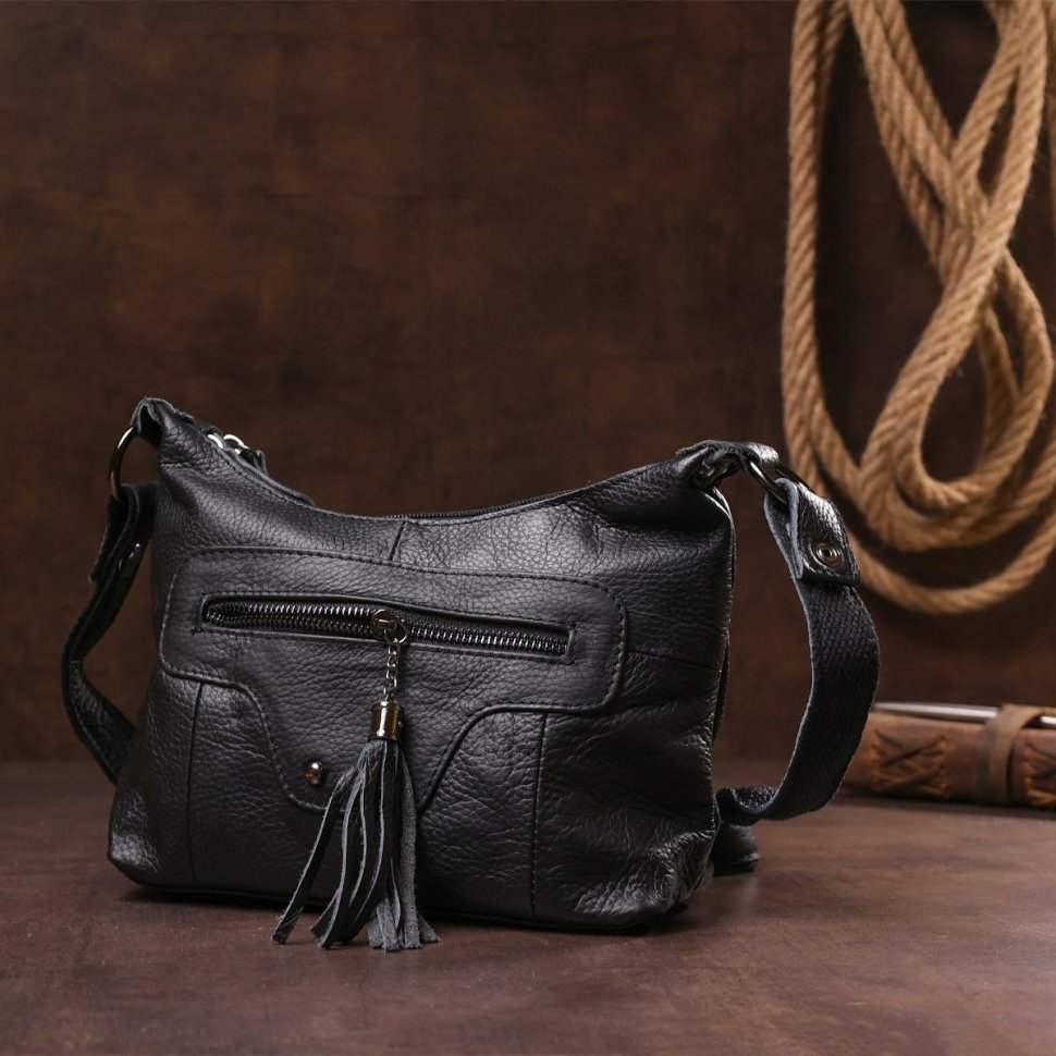 Жіноча сумка чорного кольору з фактурної шкіри VINTAGE STYLE (20050)