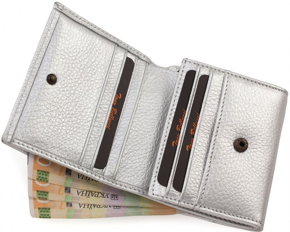 Модний жіночий гаманець сріблястого кольору з натуральної шкіри Tony Bellucci (10777)