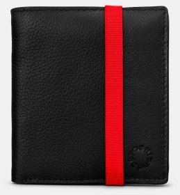 Мужское кожаное портмоне черного цвета с фиксирующей резиновой застежкой Yoshi Elastic 94440