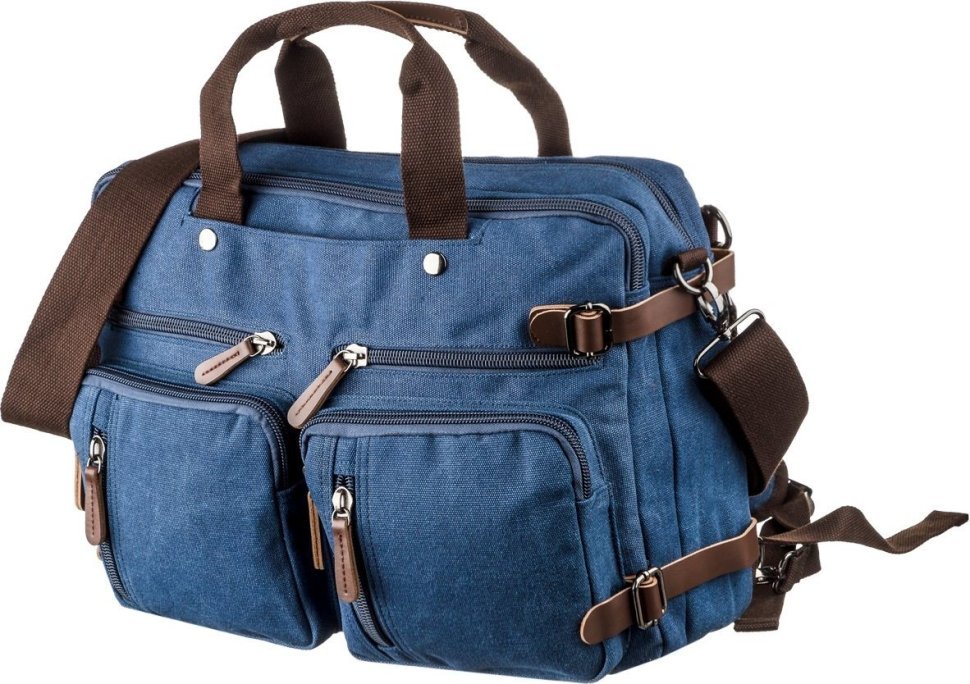 Синя велика сумка-трансформер з текстилю Vintage (20153)