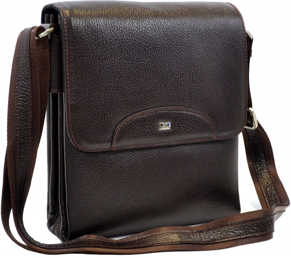 Мужская повседневная сумка коричневого цвета из натуральной кожи с клапаном DESISAN (19205)
