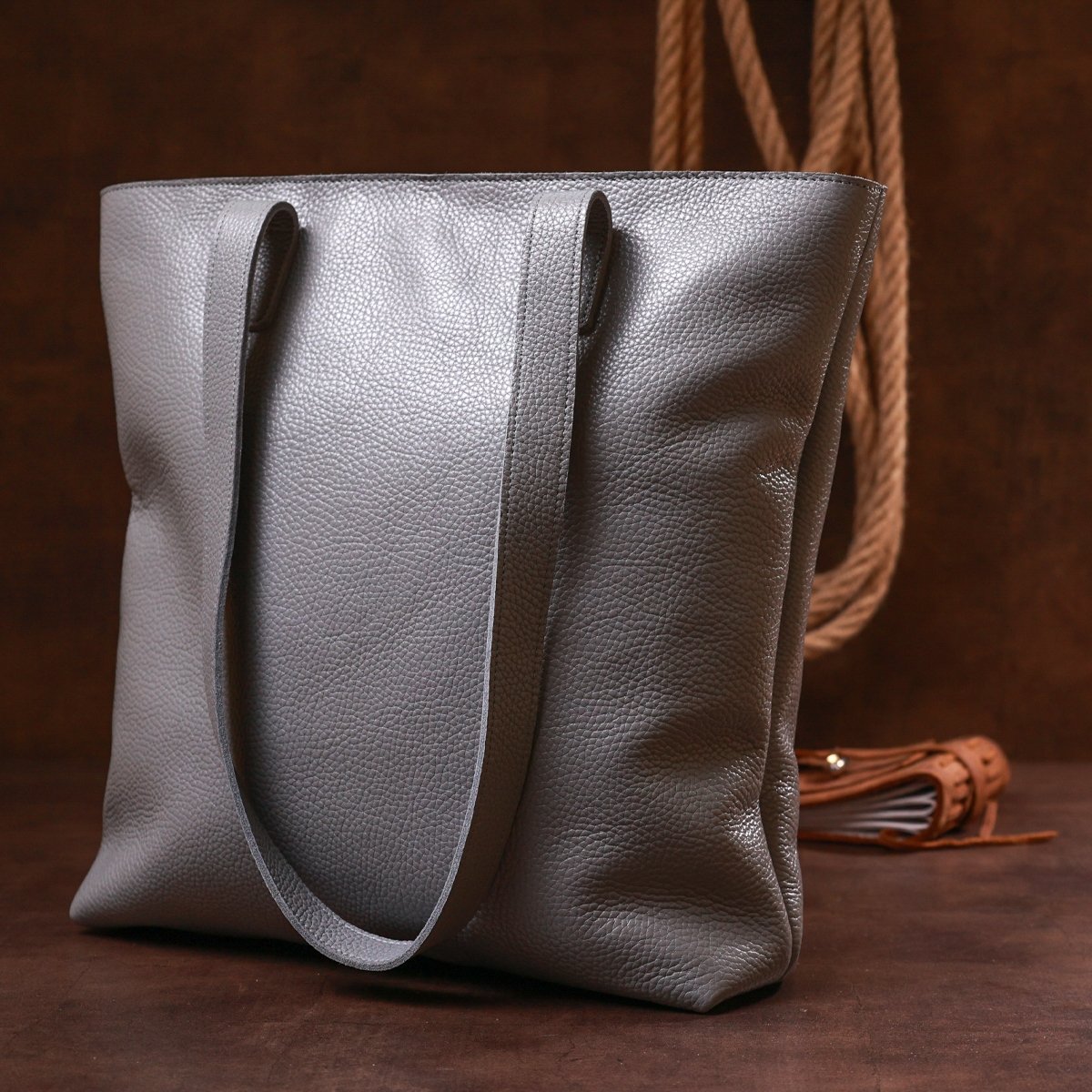 Повседневная серая женская сумка-шоппер из натуральной кожи Shvigel (16360)