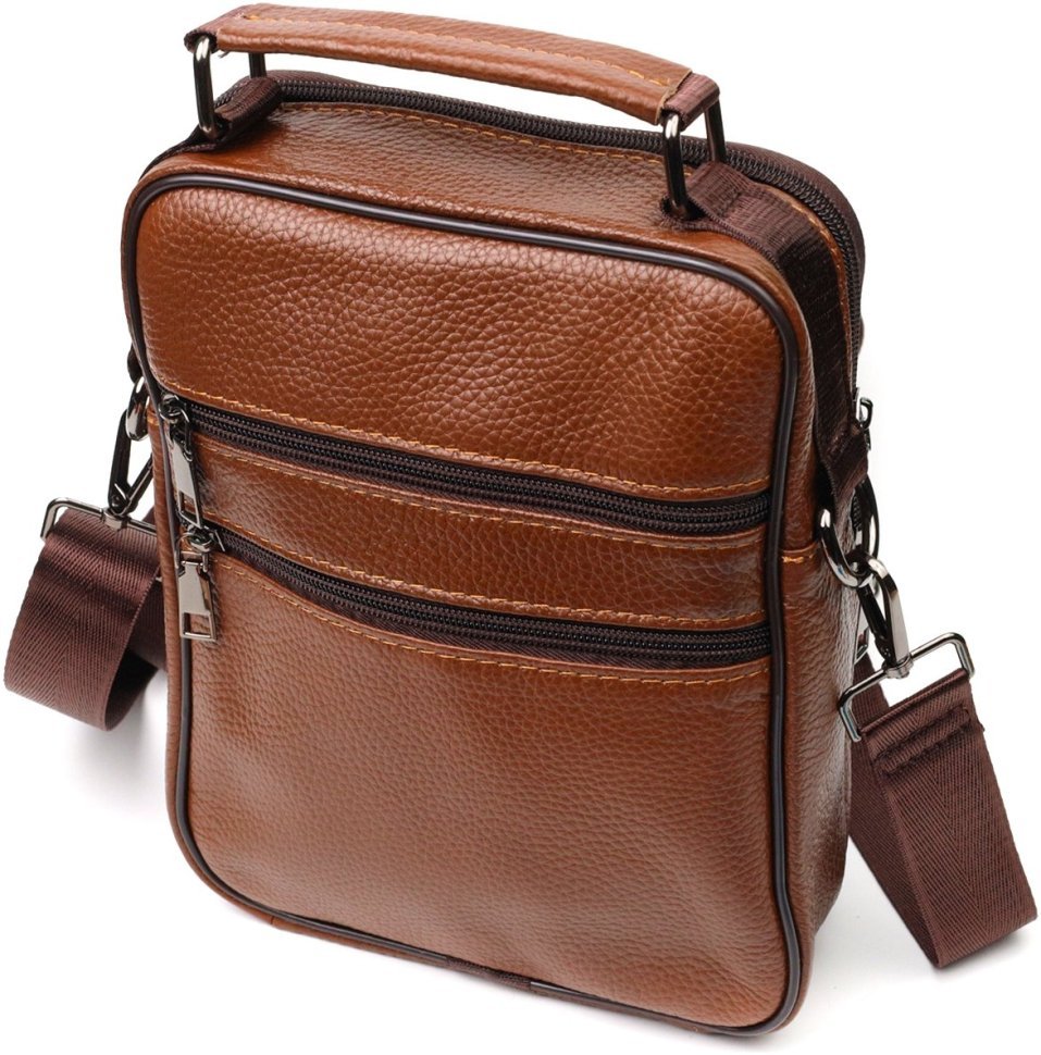 Небольшая коричневая мужская сумка-барсетка из натуральной кожи с ручкой Vintage 2421954