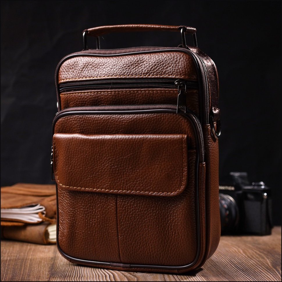 Невелика коричнева чоловіча сумка-барсетка з натуральної шкіри з ручкою Vintage 2421954