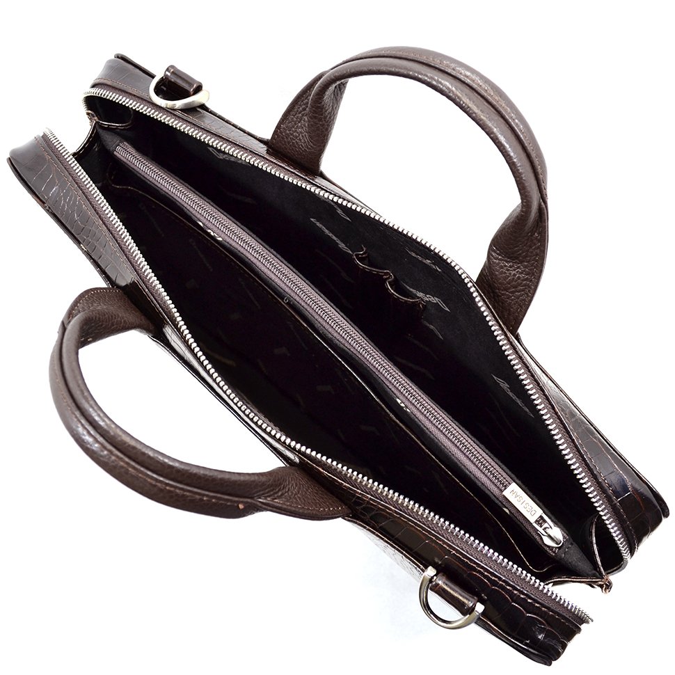 Ділова коричнева сумка зі шкіри під крокодила - DESISAN (11575)