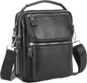 Мужская сумка-барсетка из черной кожи флотар на два отдела Tiding Bag (21223)