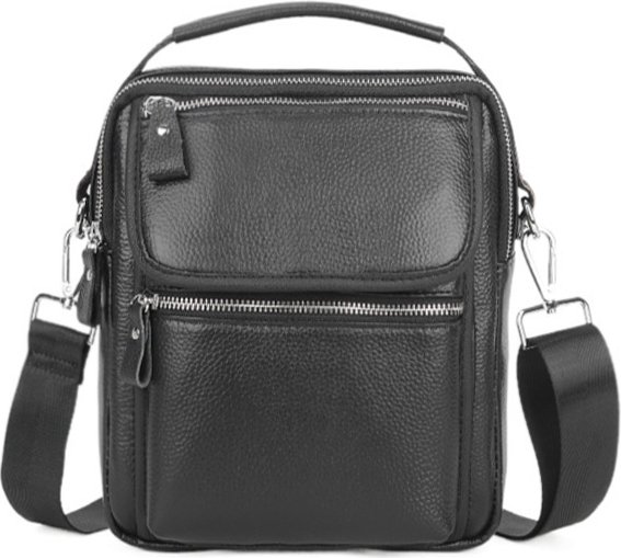 Мужская сумка-барсетка из черной кожи флотар на два отдела Tiding Bag (21223)