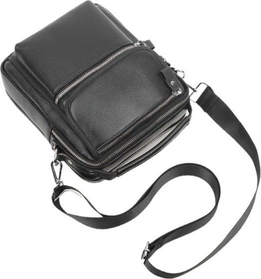 Чоловіча сумка-барсетка із чорної шкіри флотар на два відділи Tiding Bag (21223)