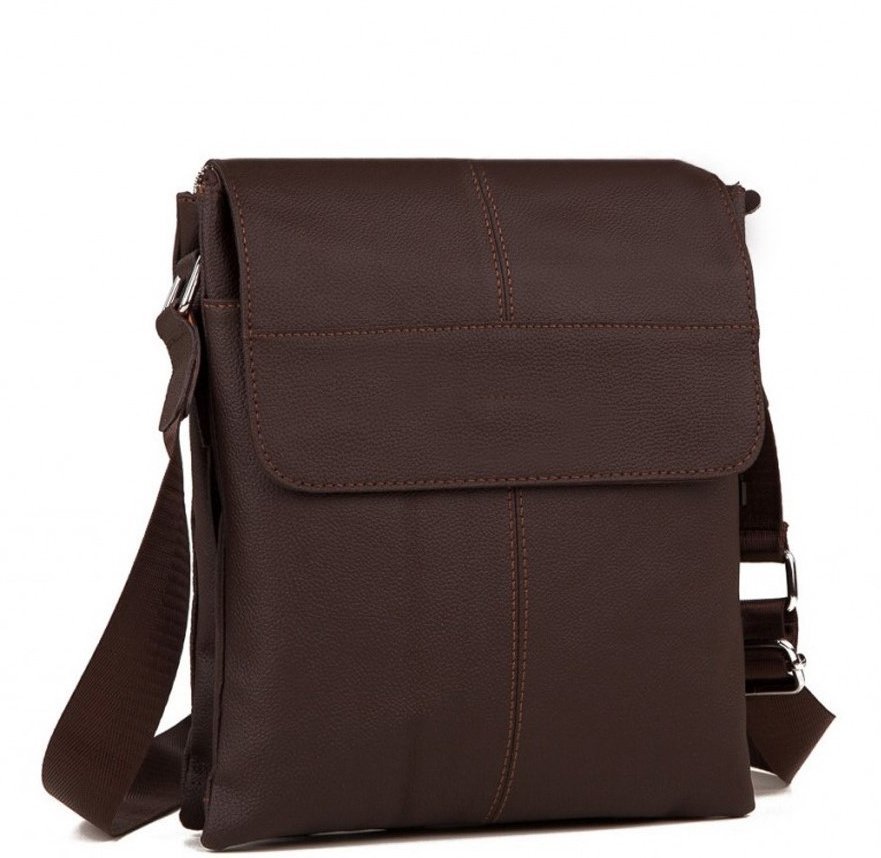 Коричнева чоловіча сумка-планшет середнього розміру із зернистої шкіри Tiding Bag (21556)