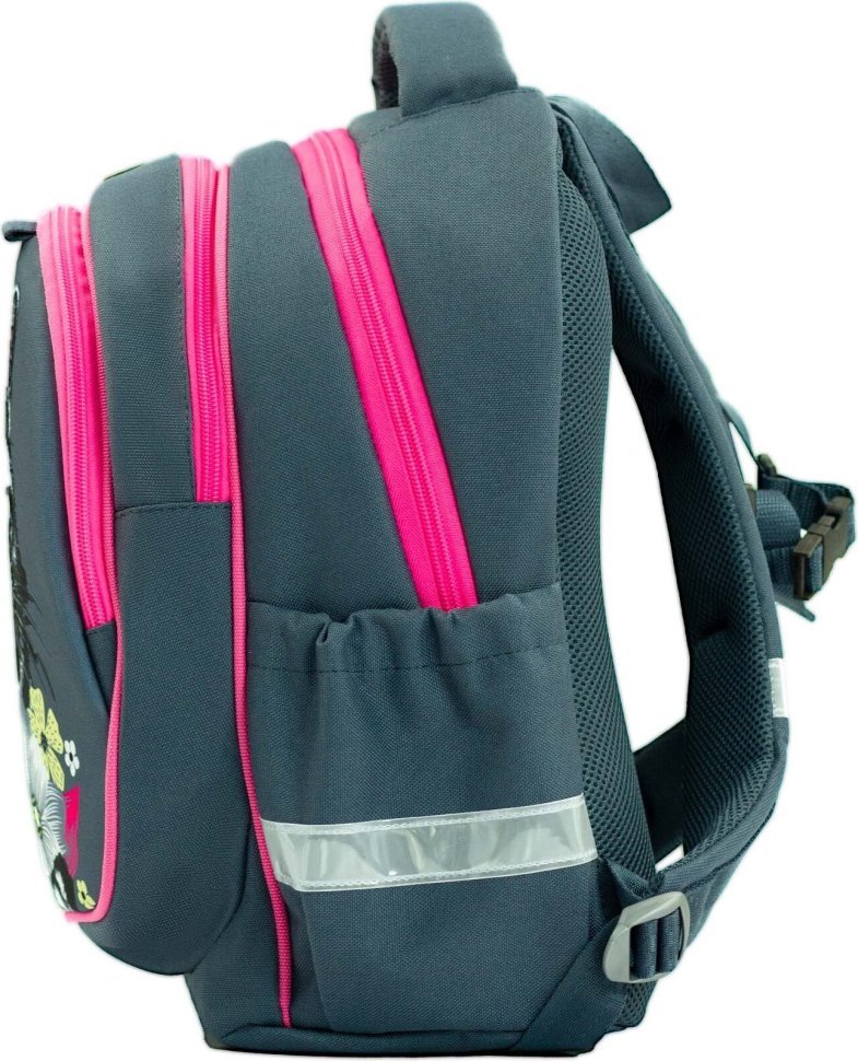 Текстильний сірий шкільний рюкзак для дівчинки з котиком Bagland Butterfly 55640