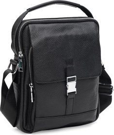 Чоловіча шкіряна сумка-барсетка на плече в чорному кольорі Borsa Leather (21330)