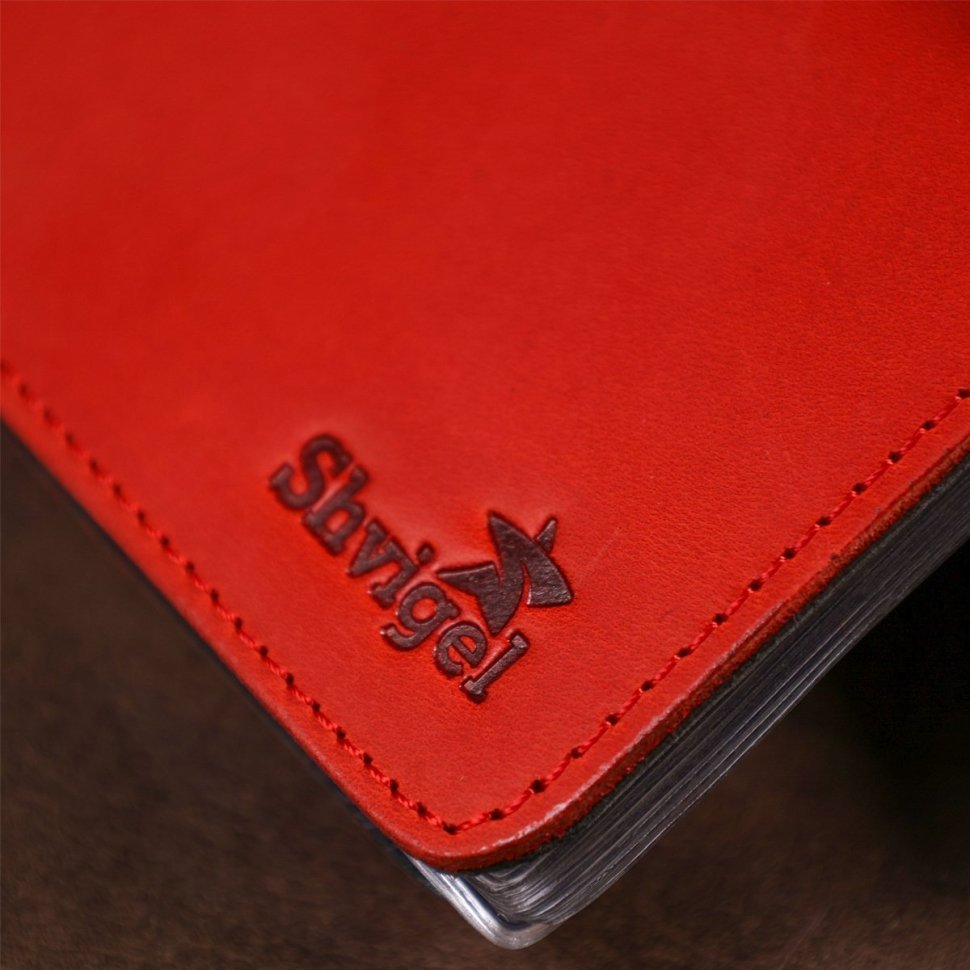 Червона жіноча шкіряна візитниця з хлястиком на кнопці Shvigel (2413907)