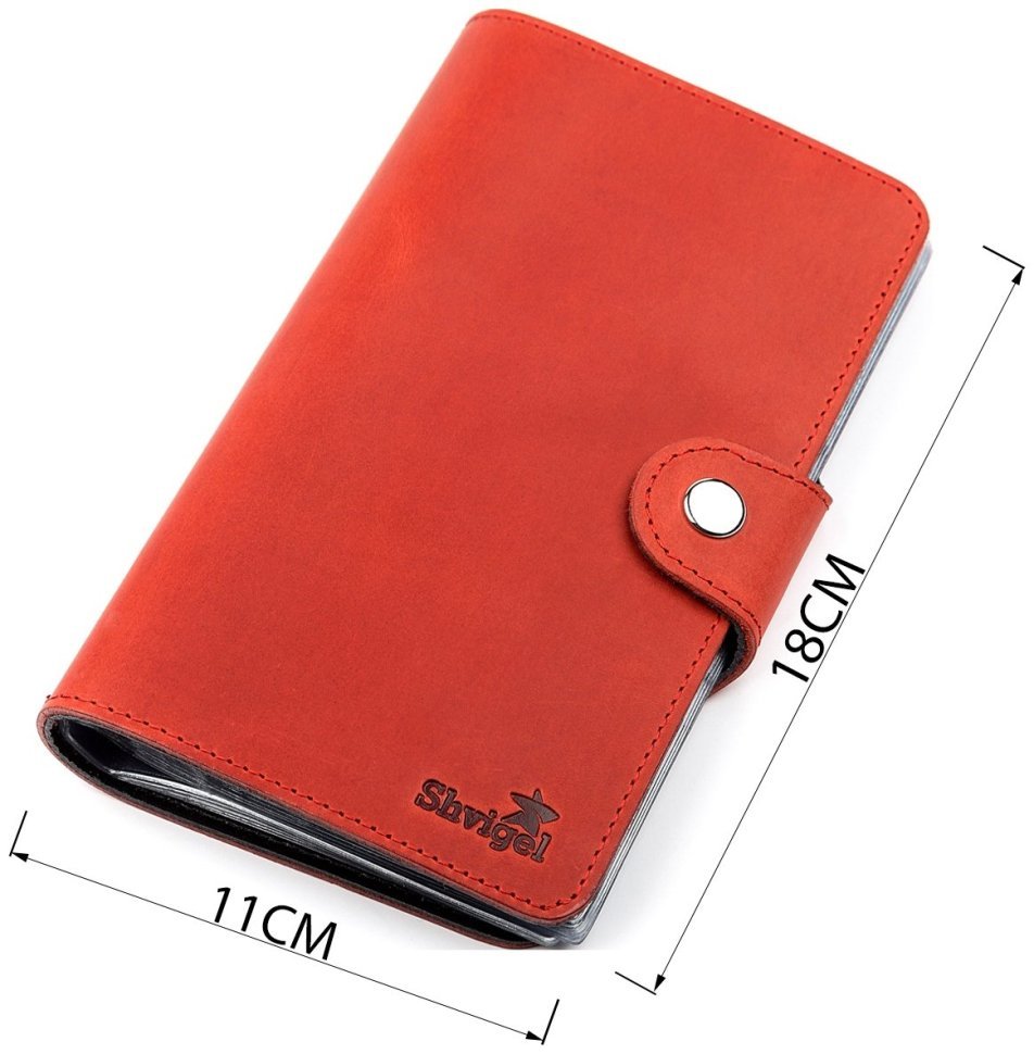 Червона жіноча шкіряна візитниця з хлястиком на кнопці Shvigel (2413907) modnotak фото №14
