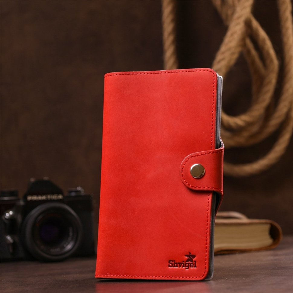 Червона жіноча шкіряна візитниця з хлястиком на кнопці Shvigel (2413907) modnotak фото №20