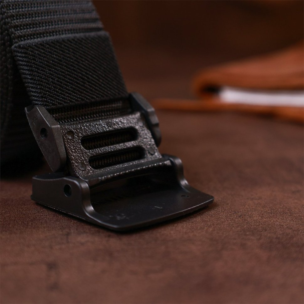 Текстильний чоловічий ремінь під штани або джинси в чорному кольорі з пряжкою-автомат Vintage (2420228)