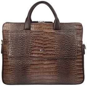 Женский портфель из натуральной кожи под фактуру кроко для нотбука и документов Desisan 106940 коричневого цвета через плечо