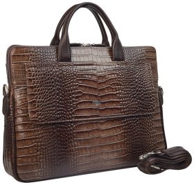 Женский портфель из натуральной кожи под фактуру кроко для нотбука и документов Desisan 106940 коричневого цвета через плечо