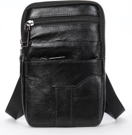 Небольшая кожаная мужская сумка на пояс в черном цвете Vintage (2420359)