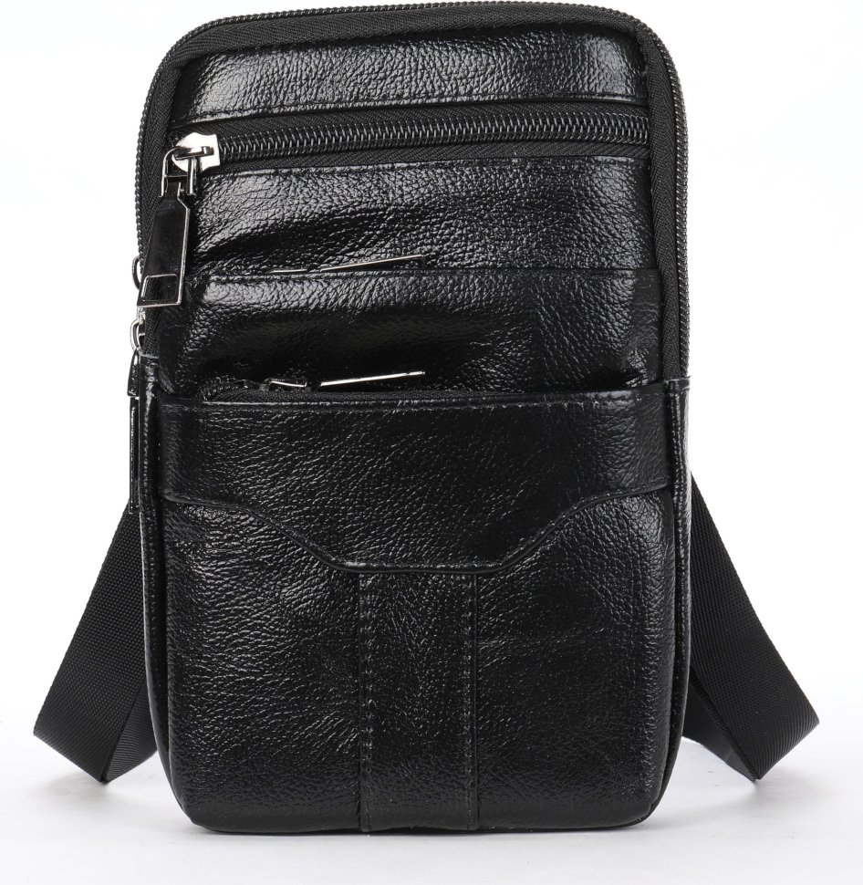 Невелика шкіряна чоловіча сумка на пояс у чорному кольорі Vintage (2420359)