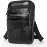 Небольшая кожаная мужская сумка на пояс в черном цвете Vintage (2420359) - 2