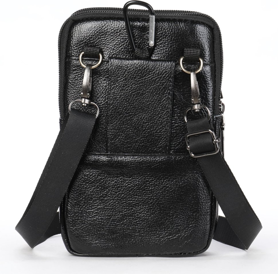 Небольшая кожаная мужская сумка на пояс в черном цвете Vintage (2420359)