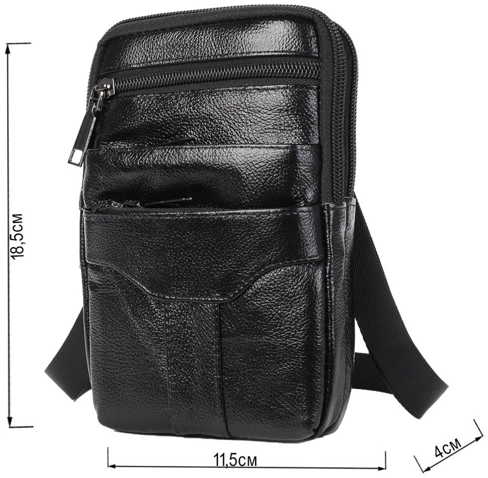 Невелика шкіряна чоловіча сумка на пояс у чорному кольорі Vintage (2420359) фото №7 Невелика шкіряна чоловіча сумка на пояс у чорному кольорі Vintage (2420359) modnotak фото №7