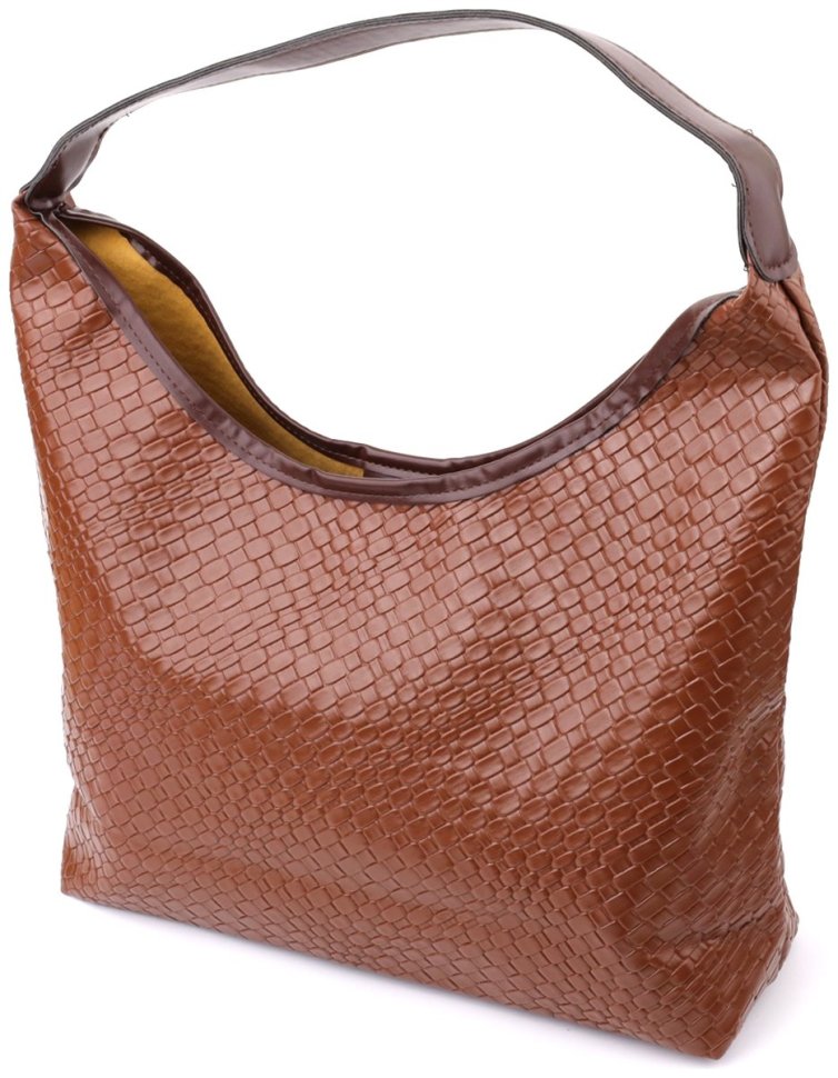 Городская женская сумка из плетёного кожзама на магните Vintage коричневого цвета 96940 modnotak фото №1