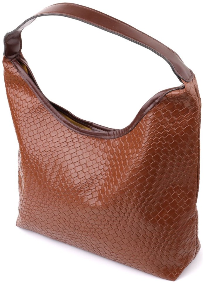Городская женская сумка из плетёного кожзама на магните Vintage коричневого цвета 96940 modnotak фото №2