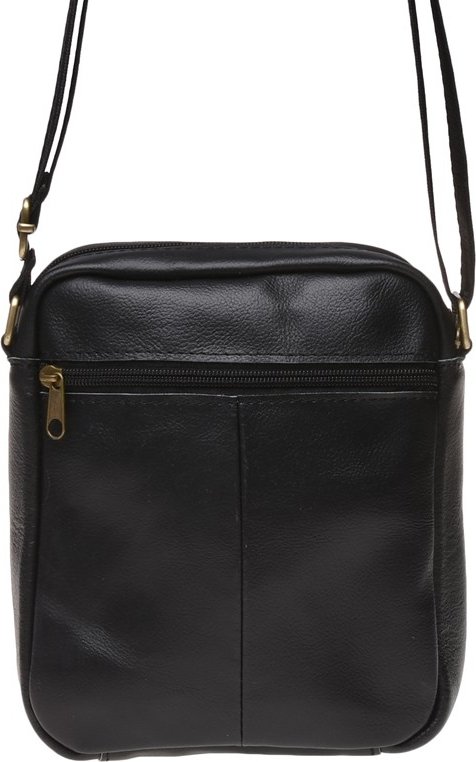 Молодежная мужская сумка на плечо из гладкой черной кожи Keizer (21403)
