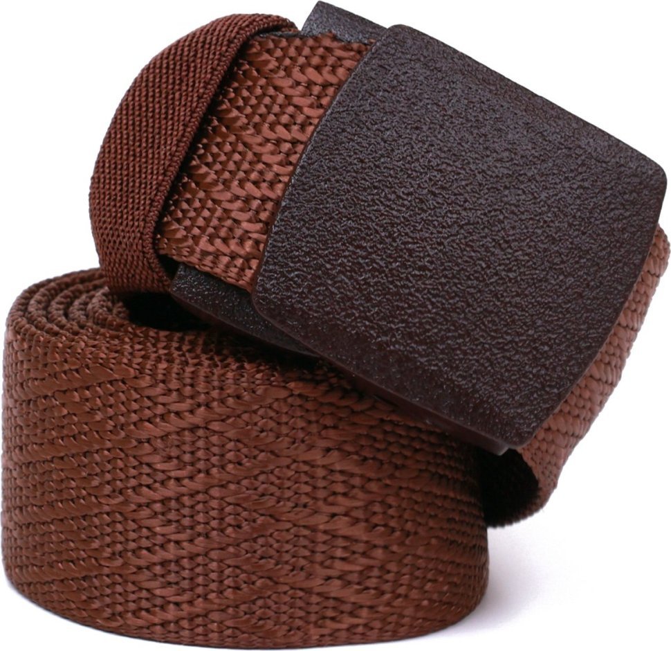 Текстильный мужской ремень под брюки коричневого цвета Vintage (2420583)