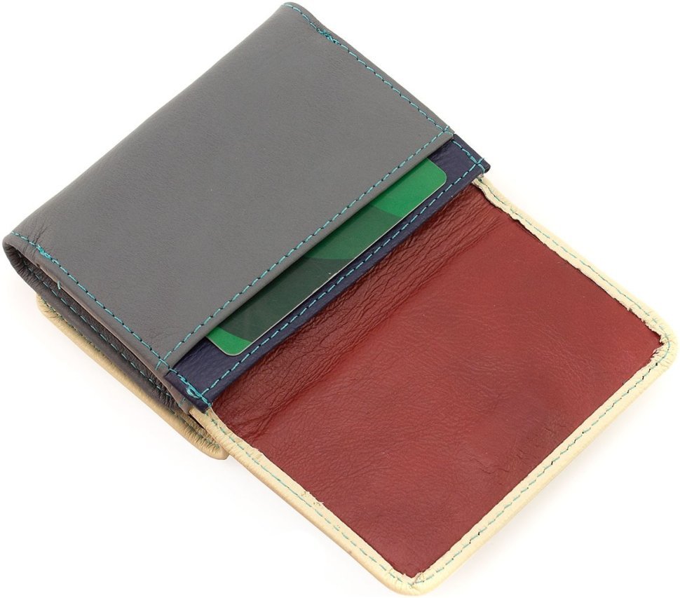 Кожаный разноцветный женский кошелек с монетницей на магните ST Leather 1767240