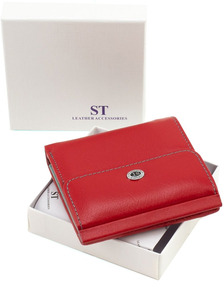 Маленький женский кожаный кошелек красного цвета на магните ST Leather 1767340