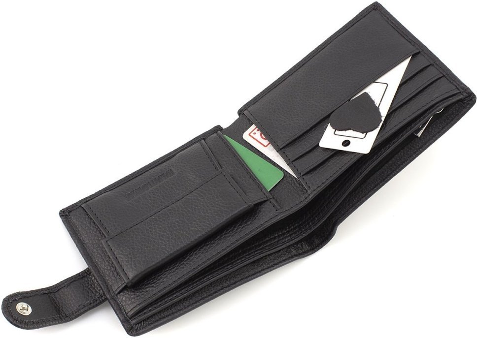 Чоловіче шкіряне портмоне компактного розміру в чорному кольорі ST Leather 1767440
