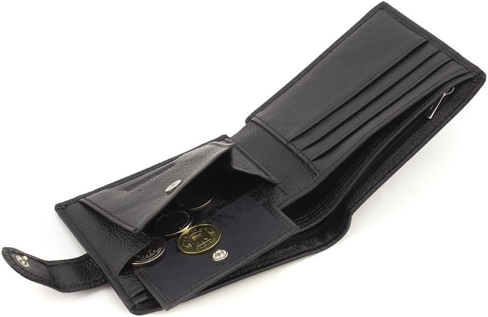 Мужское кожаное портмоне компактного размера в черном цвете ST Leather 1767440