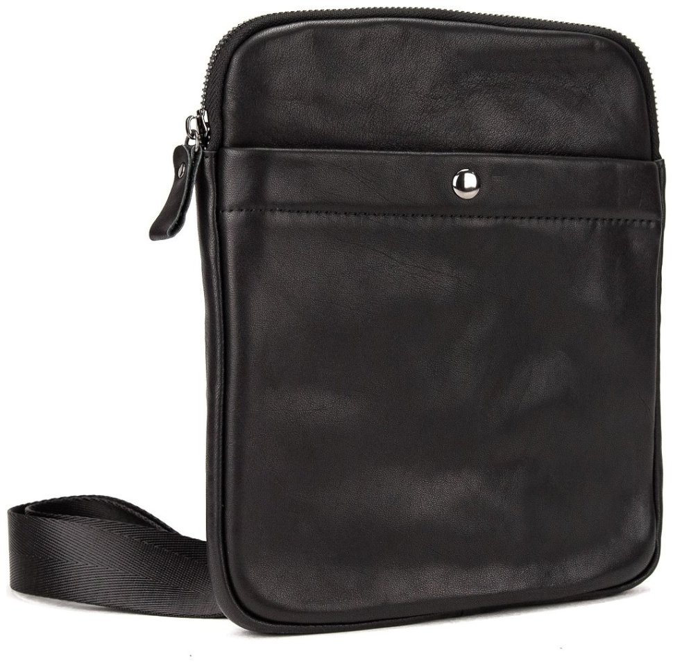 Черная мужская сумка-планшет из натуральной гладкой кожи Tiding Bag 77540