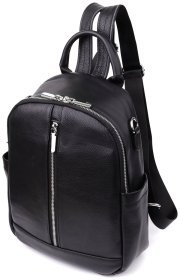 Повседневный вместительный женский рюкзак из фактурной кожи черного цвета Vintage 97840