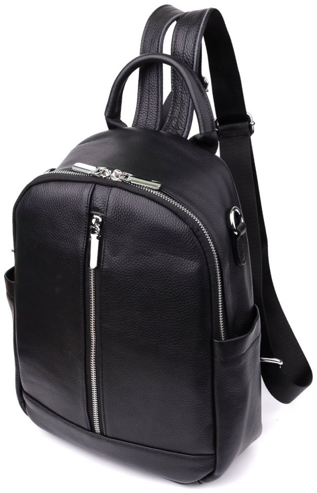 Повседневный вместительный женский рюкзак из фактурной кожи черного цвета Vintage 97840 modnotak фото №1