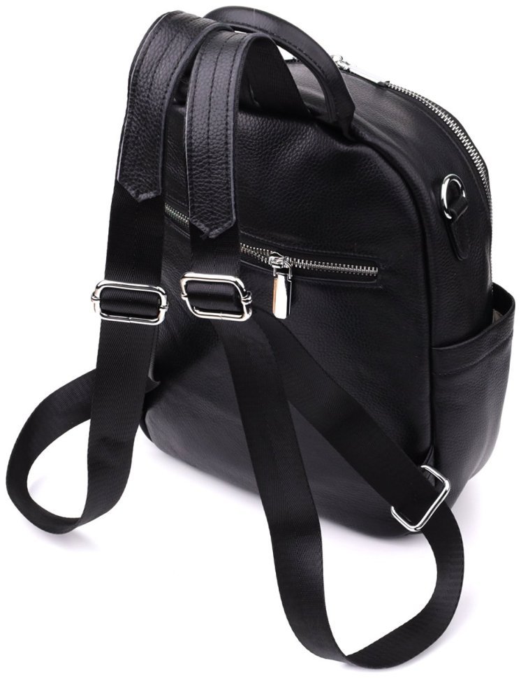 Повседневный вместительный женский рюкзак из фактурной кожи черного цвета Vintage 97840 modnotak фото №2