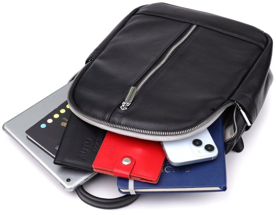 Повседневный вместительный женский рюкзак из фактурной кожи черного цвета Vintage 97840 modnotak фото №9