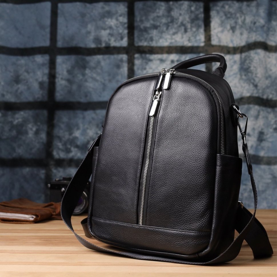 Повседневный вместительный женский рюкзак из фактурной кожи черного цвета Vintage 97840 modnotak фото №10