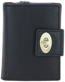 Компактный женский кошелек из фактурной кожи на защелке Ashwood Y60 черного цвета 107940