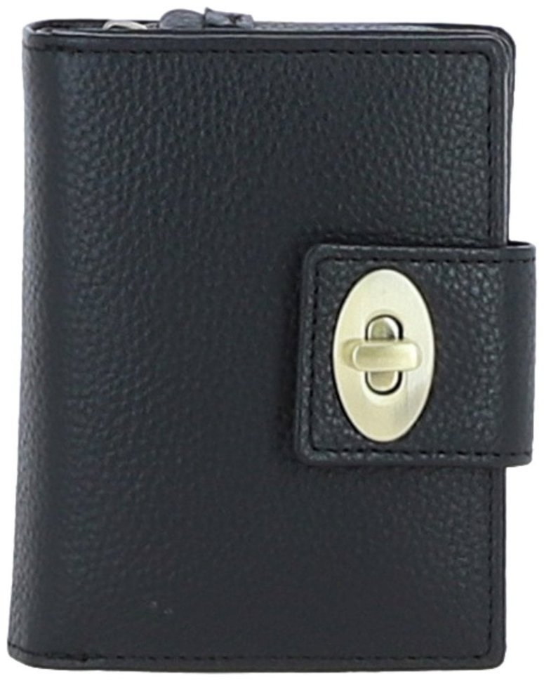 Компактный женский кошелек из фактурной кожи на защелке Ashwood Y60 черного цвета 107940 modnotak фото №1