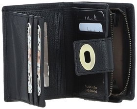 Компактный женский кошелек из фактурной кожи на защелке Ashwood Y60 черного цвета 107940