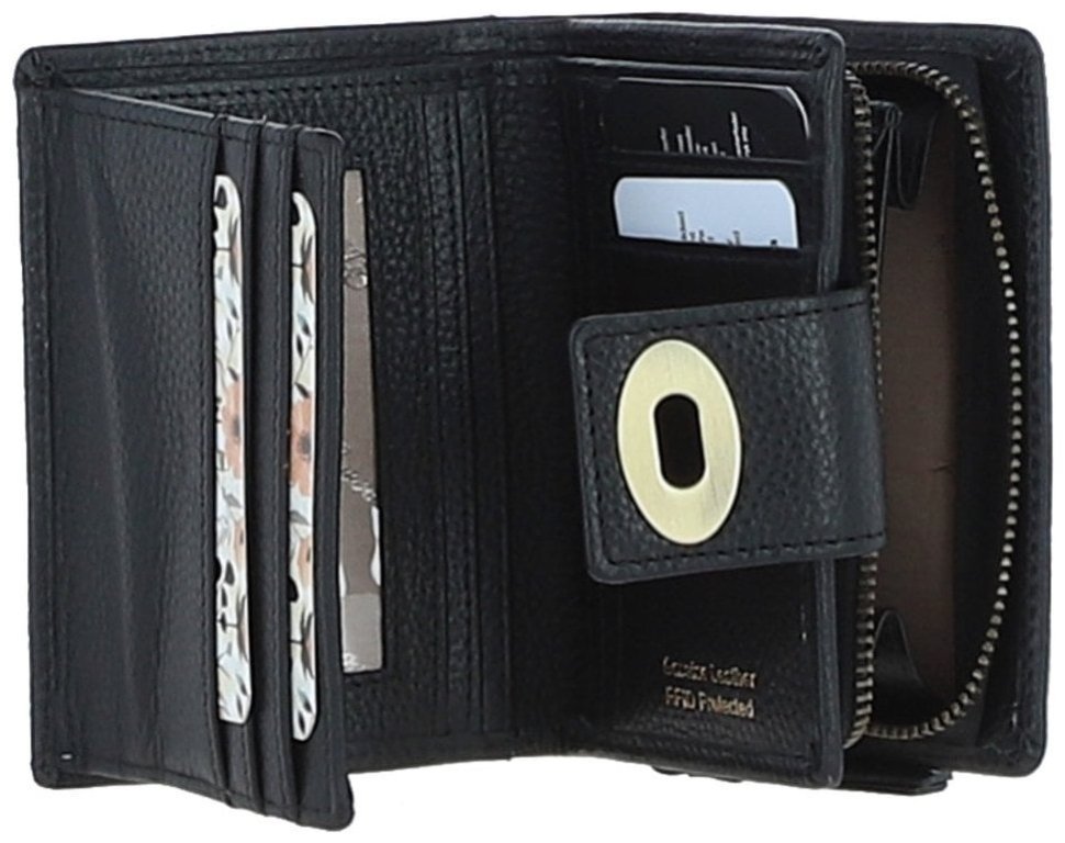 Компактный женский кошелек из фактурной кожи на защелке Ashwood Y60 черного цвета 107940 modnotak фото №2