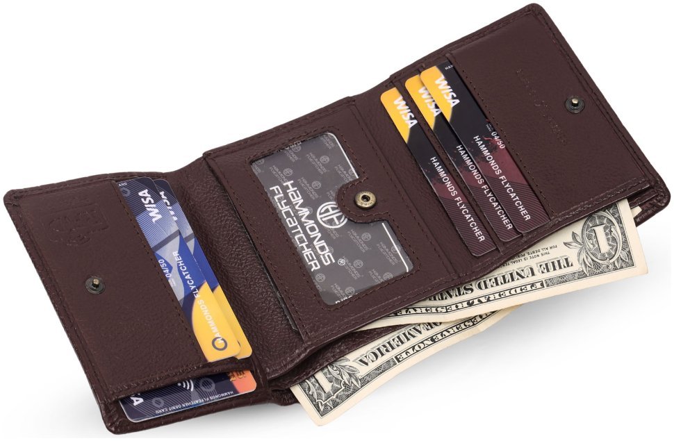 Мужское портмоне из кожи на кнопке в 2 сложения Hammonds Flycatcher HF597 коричневого цвета 108040 фото №2 Мужское портмоне из кожи на кнопке в 2 сложения Hammonds Flycatcher HF597 коричневого цвета 108040 modnotak фото №2