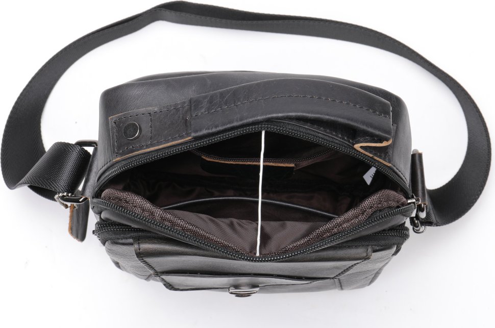 Чорна сумка з щільної натуральної шкіри на блискавичної застібці Vintage (14995)