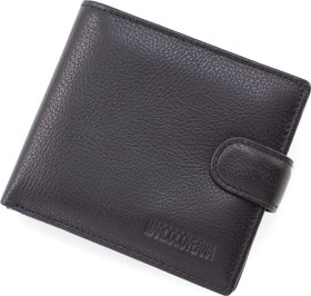 Чоловічий портмоне з натуральної зернистої шкіри чорного кольору під багато карт Marco Coverna (21596)