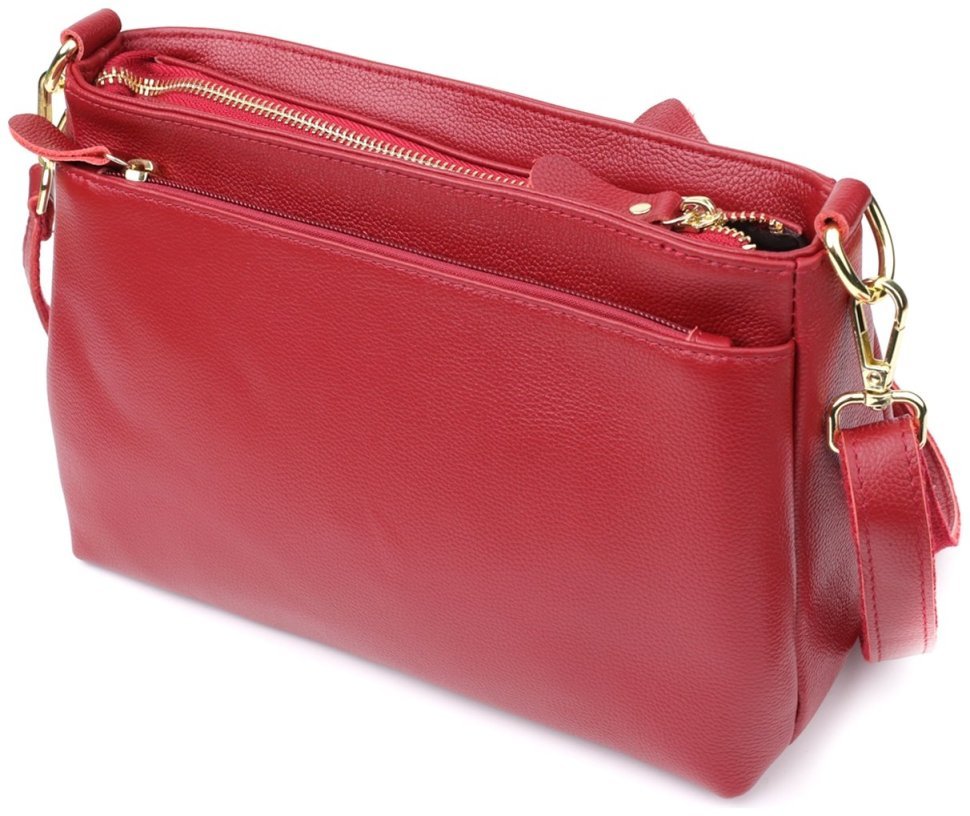 Стильная каркасная женская сумка на каждый день из натуральной кожи через плечо Vintage 98140 красного цвета modnotak фото №2